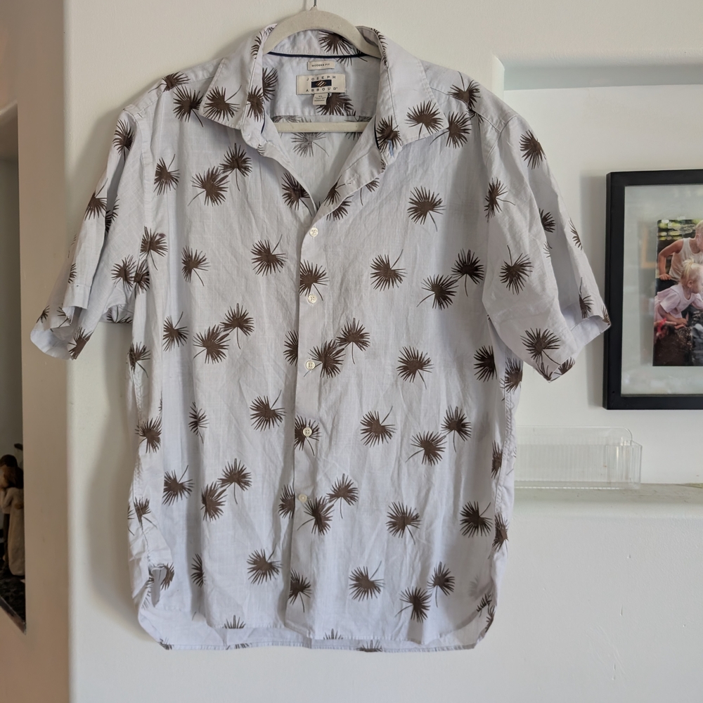Men's White and Brown Patterned Shirt